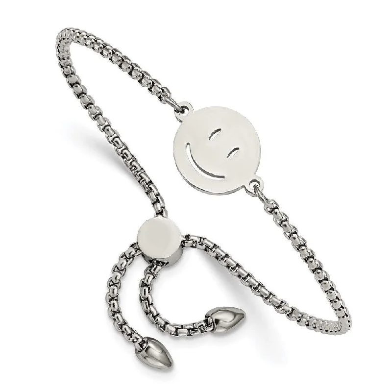 Stainless Steel Polished Happy Face Adjustable Bracelet