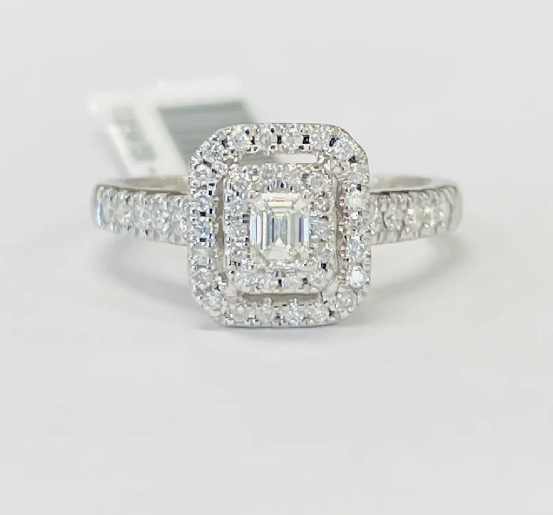 Emerald Cut Double Halo Diamond Engagement Ring