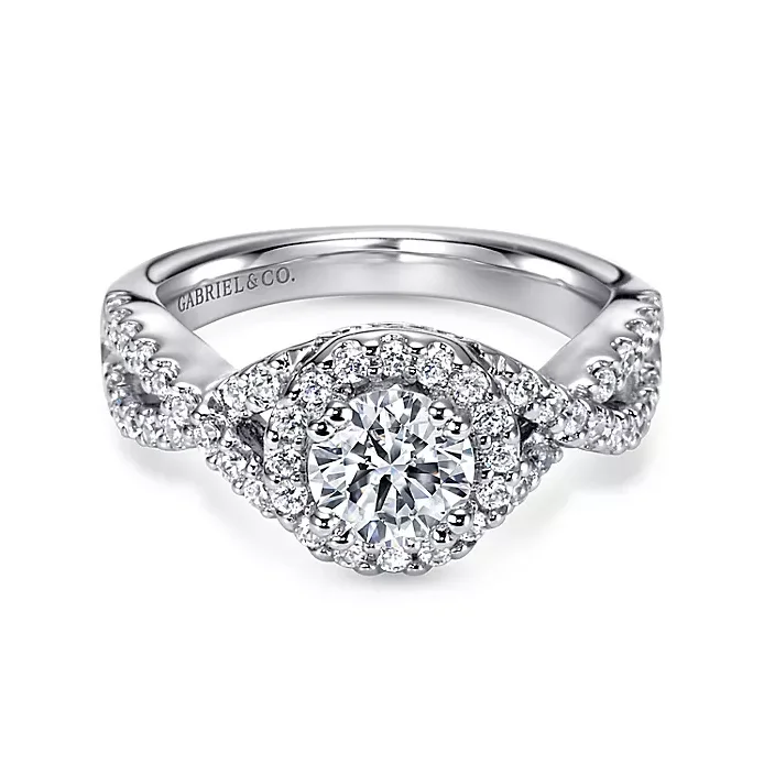 Kendie - 14K White Gold Round Halo Diamond Engagement Ring