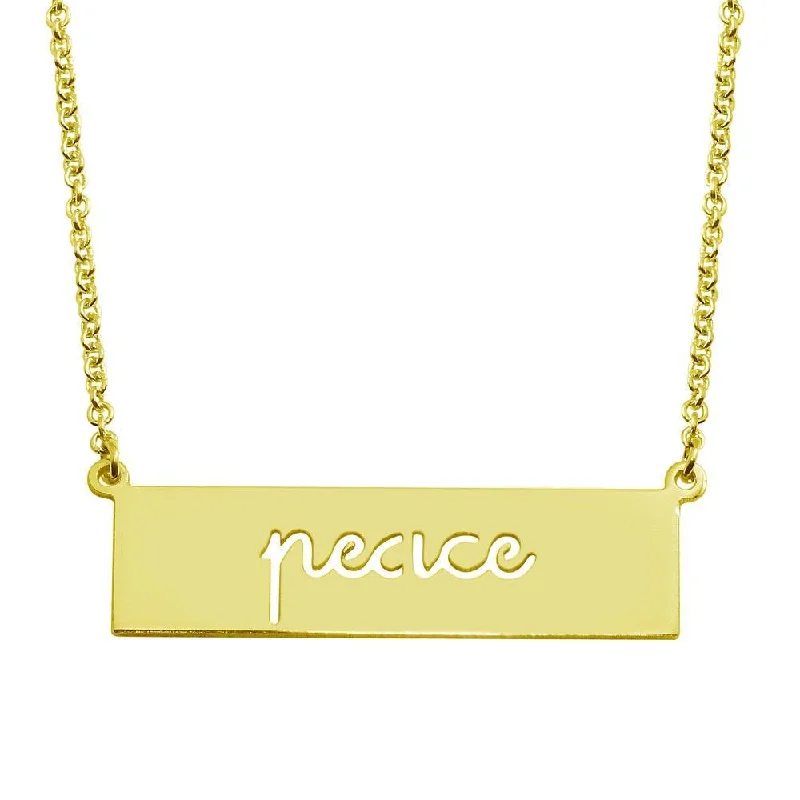 Gold Plated 925 Sterling Silver Peace Engraved Bar Pendant Necklace  - ARN00056GP