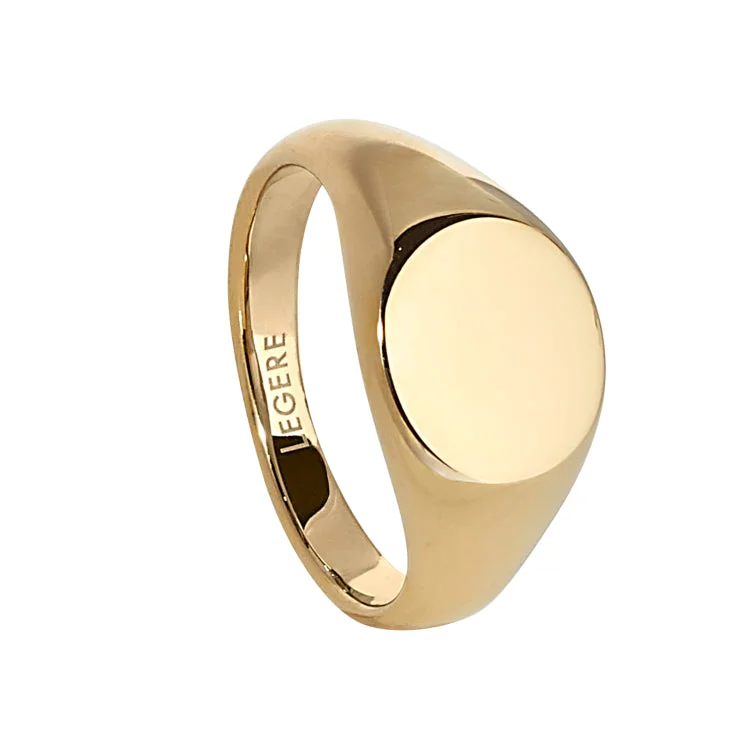 Gold IP Finish Stainless Steel Round Signet Ring  - Size 12