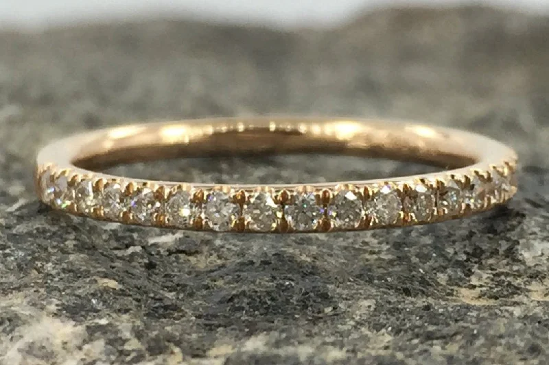 14k Rose Gold Dainty Thin Diamond Engagement Wedding Band Ring Brilliant Cut