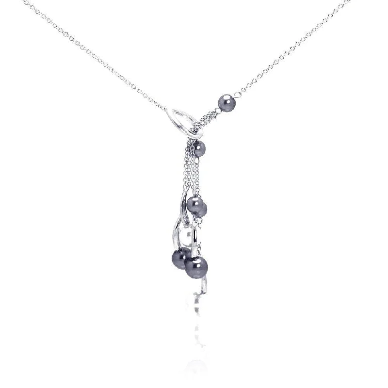 Silver 925 Rhodium Plated Multi Pearl Drop Pendant Necklace - BGN00051