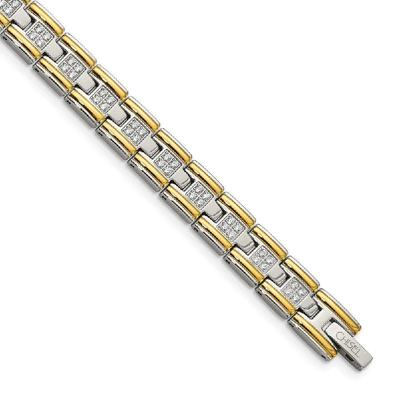 Stainless Steel Polished Yellow IP CZ 8.50in Link Bracelet