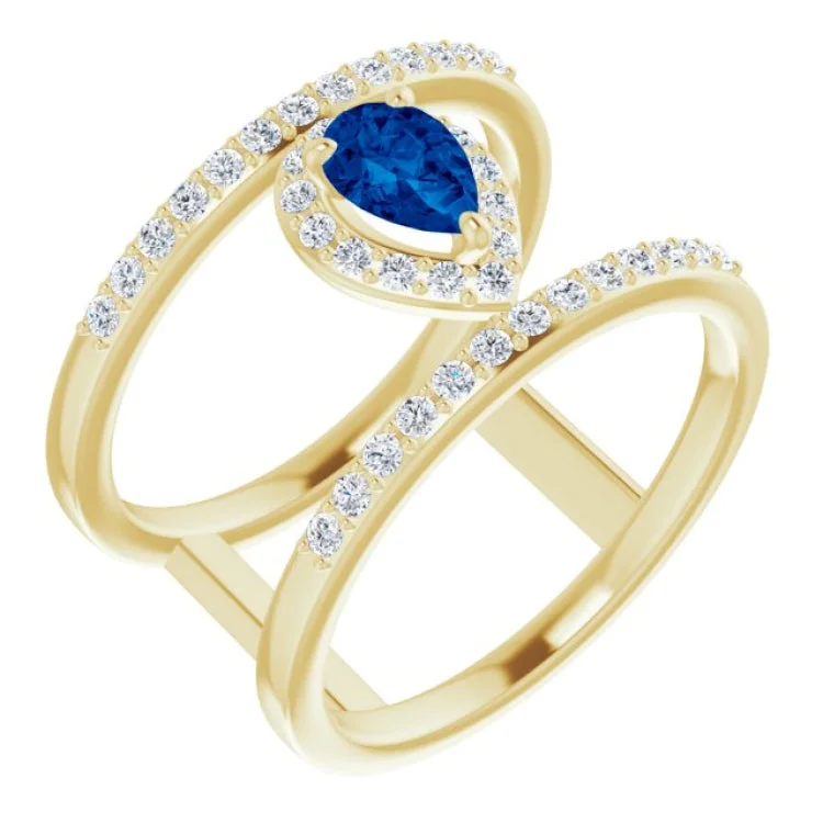 14K Yellow Natural Blue Sapphire & 1/3 CTW Natural Diamond Ring