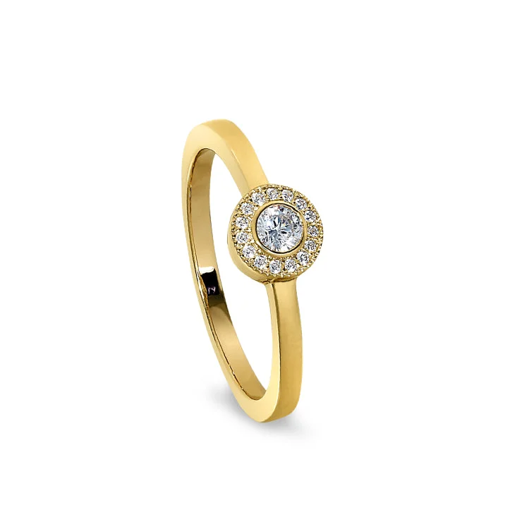 Gold Finish Sterling Silver Micropave Round Simulated Diamond Ring with Simulated Diamonds Size 6