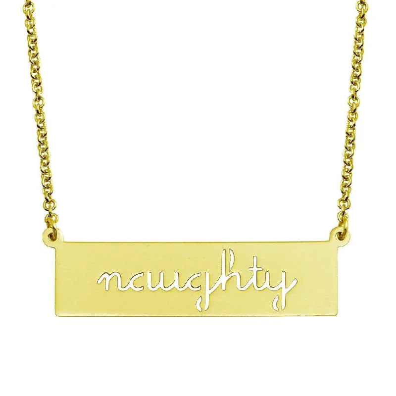 Gold Plated 925 Sterling Silver Naughty Engraved Bar Pendant Necklace  - ARN00057GP