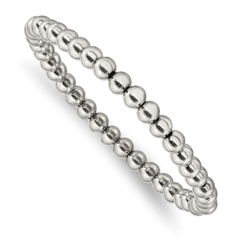 Stainless Steel Polished Beaded Stretch Bracelet