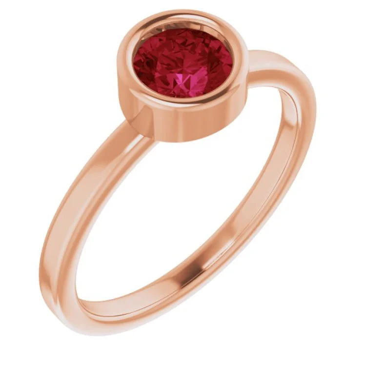 14K Rose 5.5 mm Lab-Grown Ruby Ring