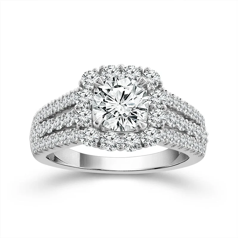 14k White Gold 2 Carat Halo Lab Grown Diamond Engagement Ring