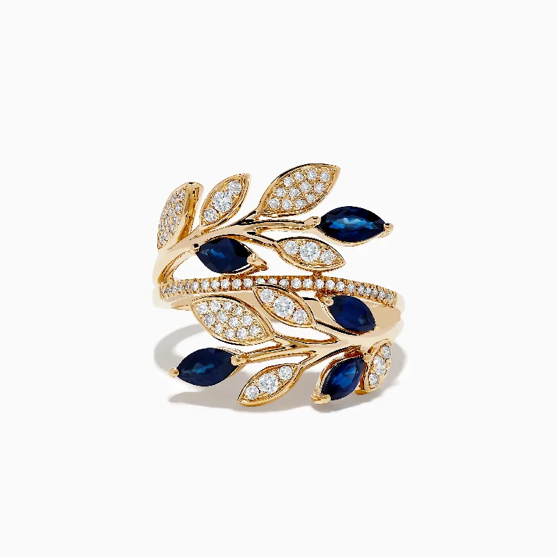 Royale Bleu 14K Yellow Gold Blue Sapphire and Diamond Leaf Ring