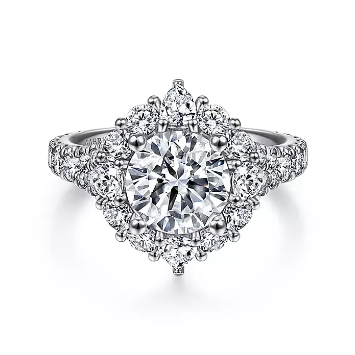 Iolana - 14K White Gold Fancy Halo Round Diamond Engagement Ring