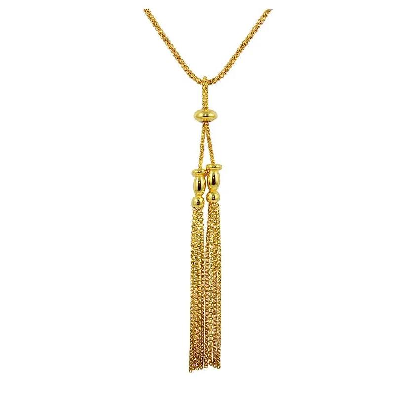 Gold Plated 925 Sterling Silver Two Tassel Dangling Necklace - ARN00041GP