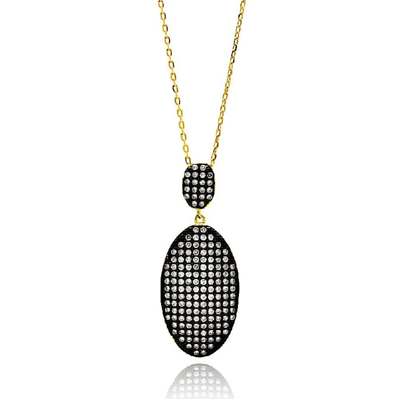 Silver 925 Black and Gold Plated Clear Oval CZ Necklace - BGP00618