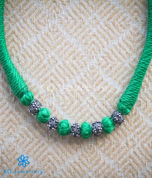 The Preshti Silver Necklace Set(Green)