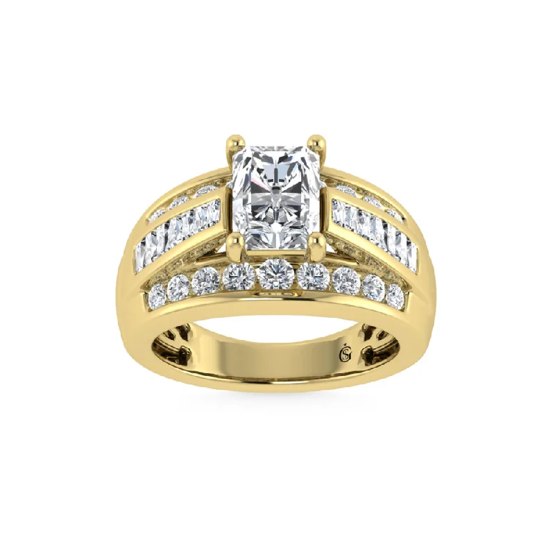 2 7/8 Ctw Radiant Lab Grown Diamond Engagement Ring in Yellow Gold