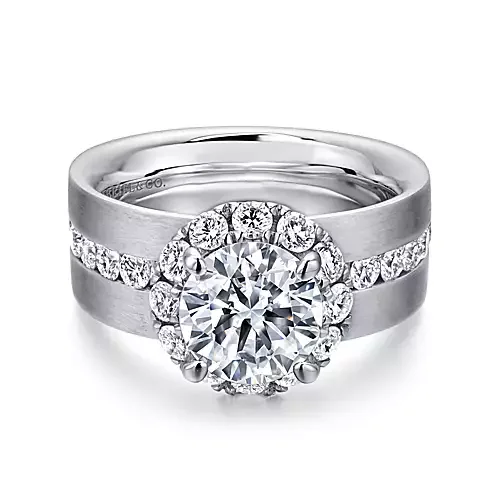 Virginia - 14K White Gold Round Halo Diamond Engagement Ring