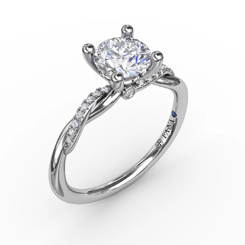 14 Karat White Gold Fana 0.07 Carat Classic Round Diamond Engagement Ring Setting With Twisted Shank