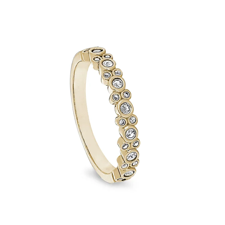 Gold Finish Sterling Silver Bubbles Ring with Simulated Diamonds