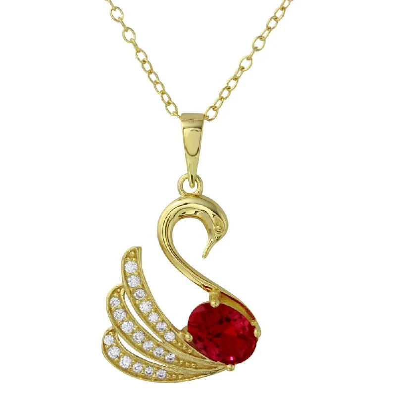 Gold Plated 925 Sterling Silver Swan Necklace with CZ - BGP01193