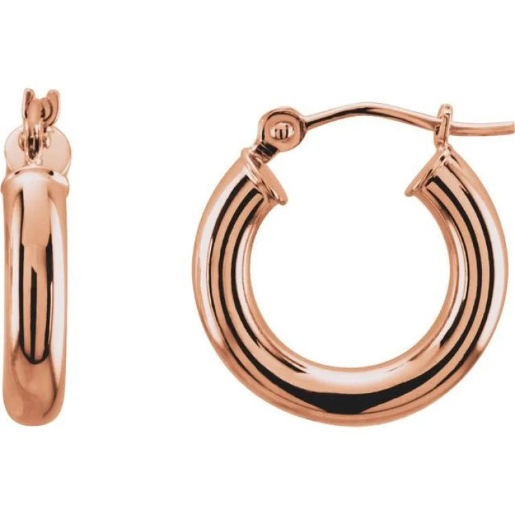 14K Rose 15 mm Tube Hoop Earrings