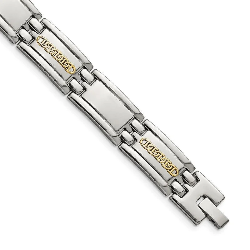 Stainless Steel w/14k Accent Polished 8.75in Link Bracelet