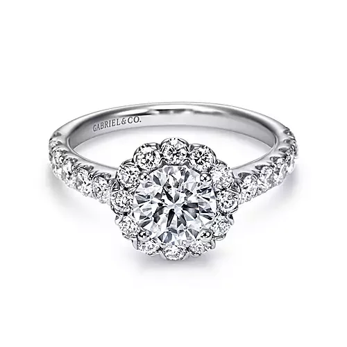 Rosalyn - 14K White Gold Round Halo Diamond Engagement Ring