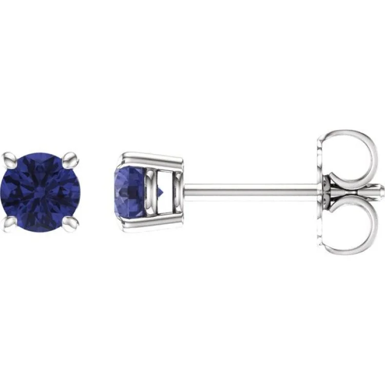 14K White 4 mm Natural Tanzanite Stud Earrings with Friction Post