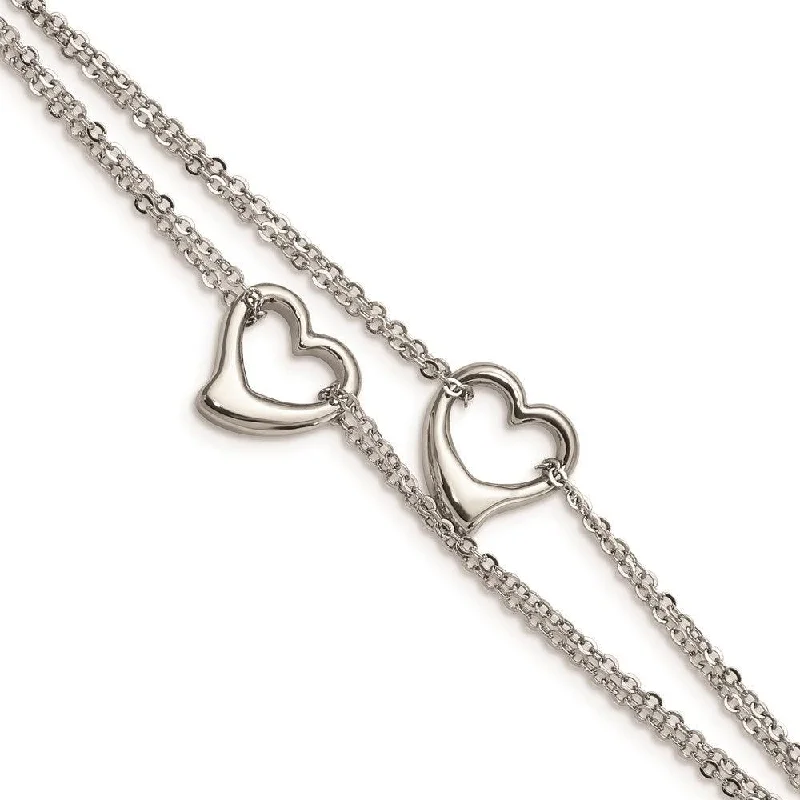 Stainless Steel Cutout Hearts 7in Bracelet