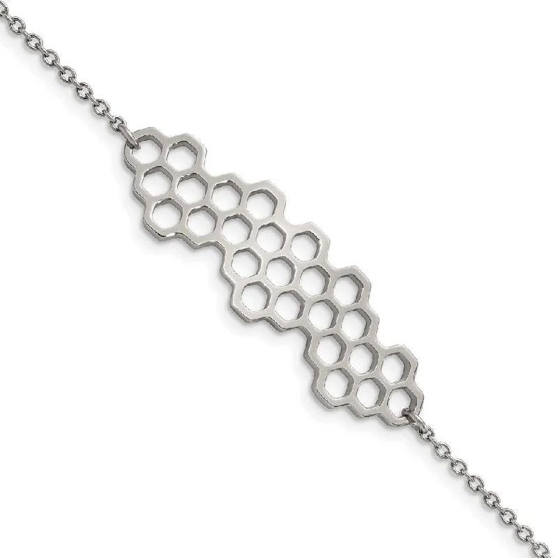 Stainless Steel Polished Honeycomb 7in with 1in ext. Bracelet