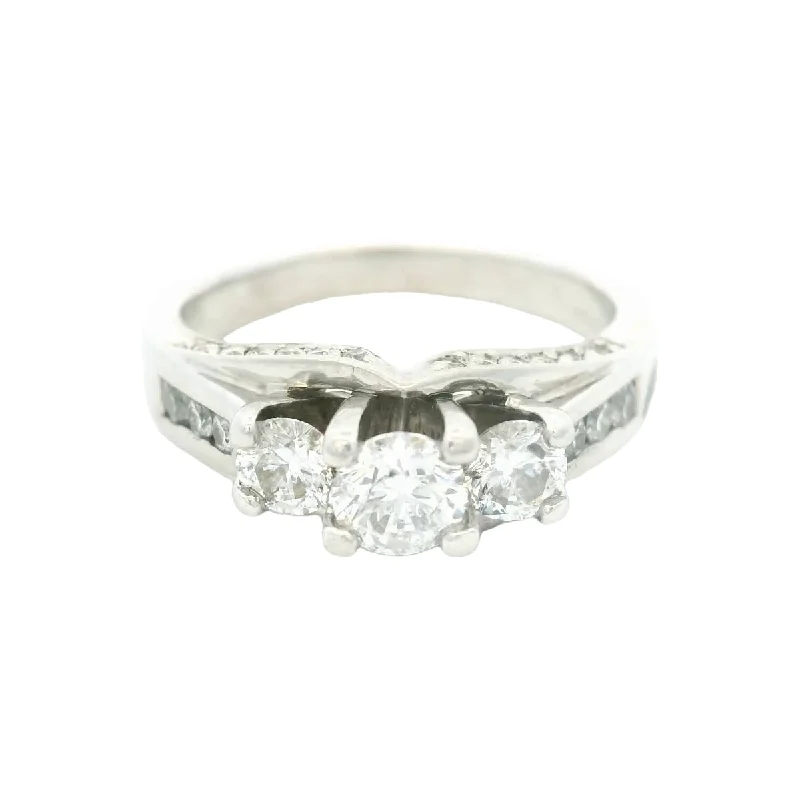 14K White Gold 1ctw Diamond Trio Engagement Ring