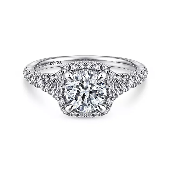 Thyme - 14K White Gold Cushion Halo Round Diamond Engagement Ring