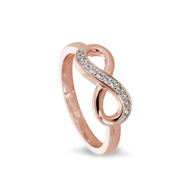 Rose Gold Finish Sterling Silver Micropave Infinity Ring with Simulated Diamonds