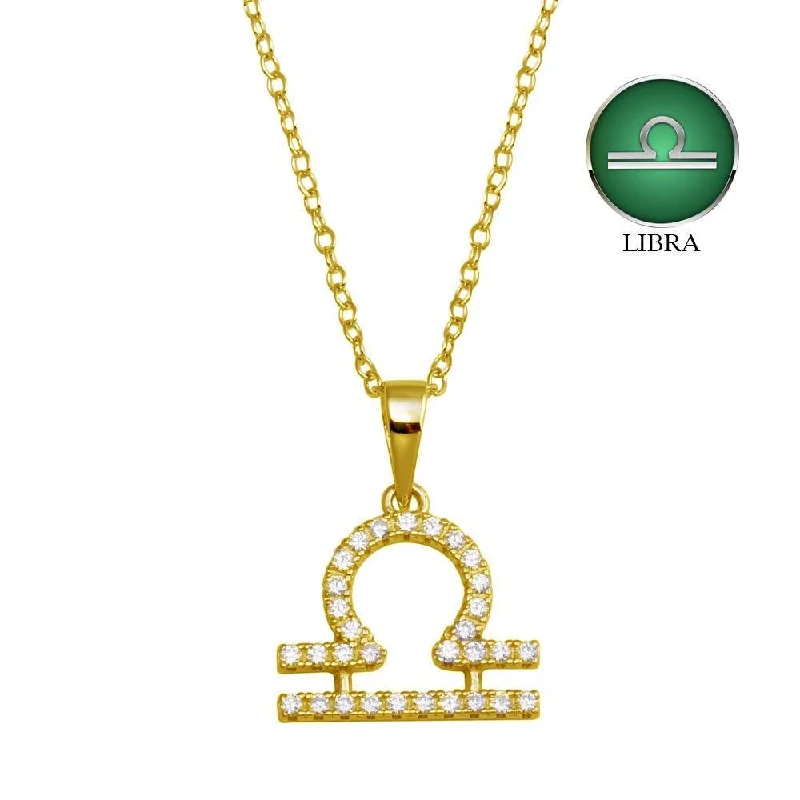 Gold Plated 925 Sterling Silver Libra CZ Zodiac Sign Necklace - BGP01337GP