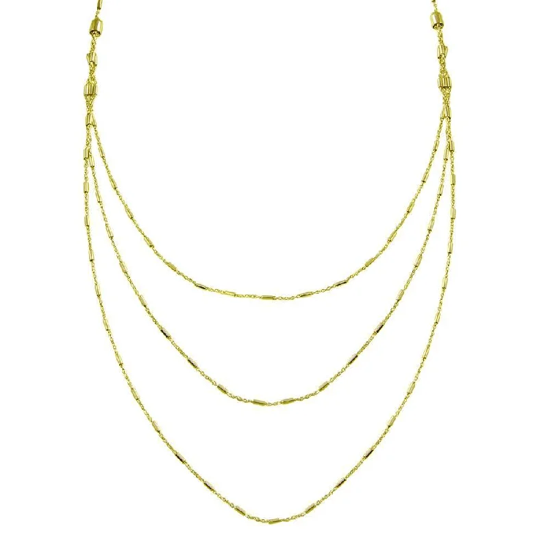 Gold Plated 925 Sterling Silver Multi Chain Bar Necklace - ECN00068GP