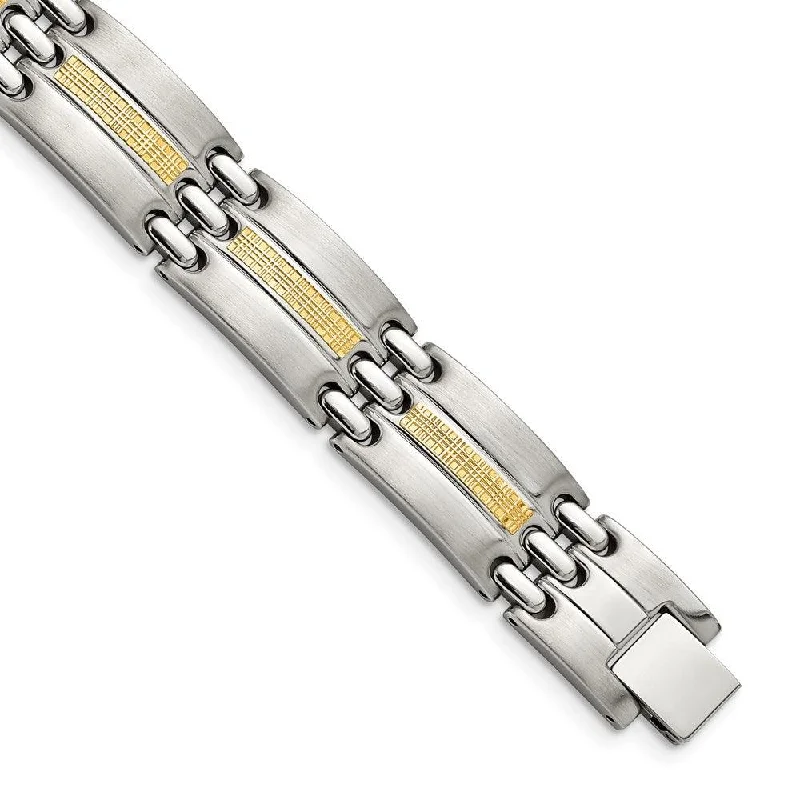 Stainless Steel w/14k Accent Brushed and Polished 8.5in Link Bracelet