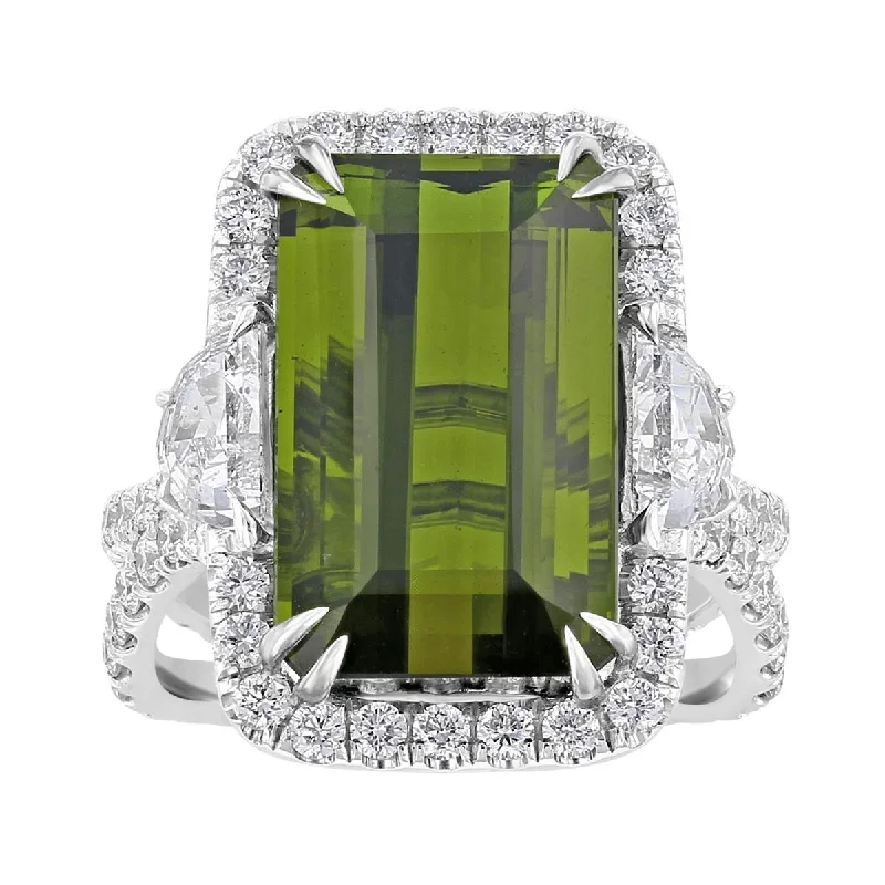 JULEVE 10.14 CT TOURMALINE & 2.03 CTW DIAMOND 3 STONE HALO RING