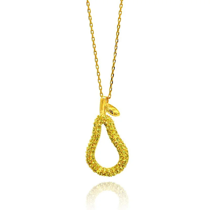 Clearance-Silver 925 Gold Plated Teardrop Pear CZ Necklace - BGP00438