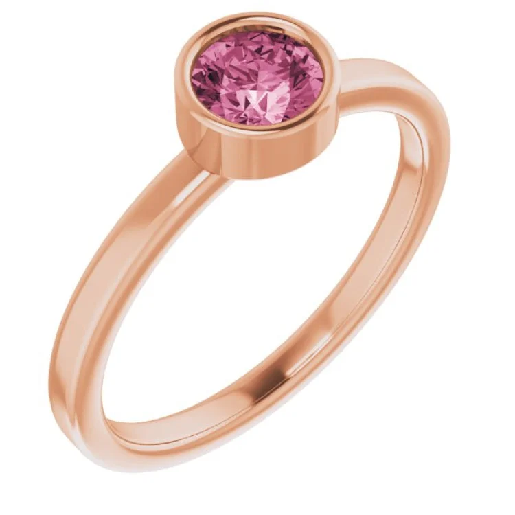 14K Rose 5 mm Natural Pink Tourmaline Ring