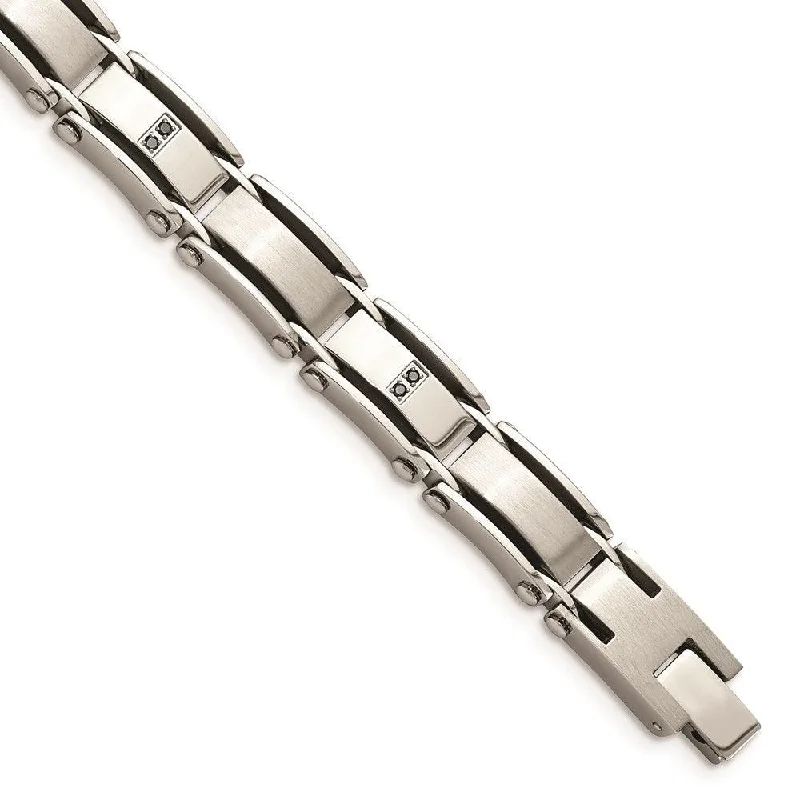 Stainless Steel Polished/Brushed 1/10ct tw. Diamond Bracelet