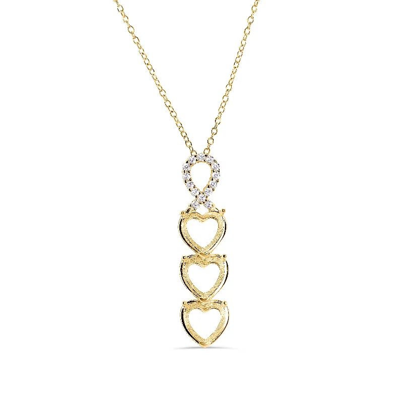 Gold Plated 925 Sterling Silver CZ Drop Down Heart Mounting Necklace - BGP01384GP