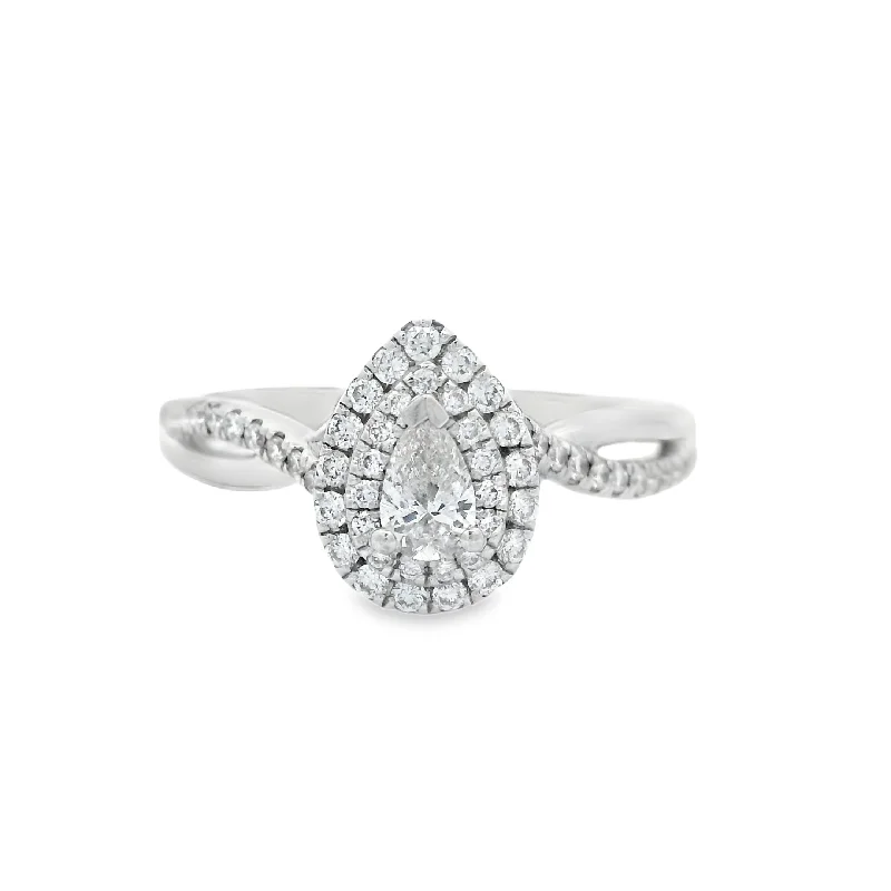 White Gold Pear Double Halo Diamond Engagement Ring