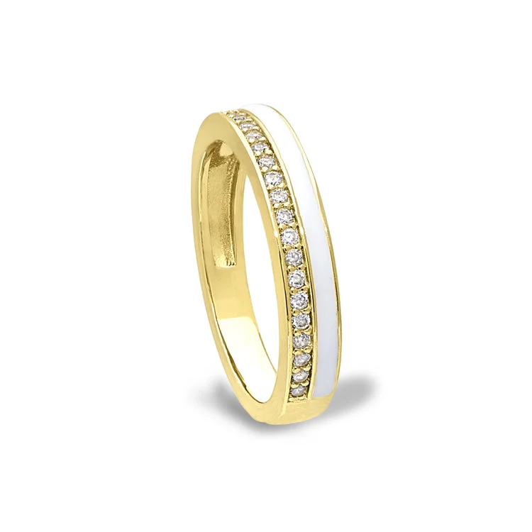 Gold Vermeil Sterling Silver Micropave Ring with with White Enamel and Simulated Diamondss