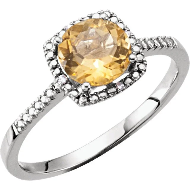 STERLING SILVER 1.20 CT CITRINE & .01 CTW DIAMOND HALO RING