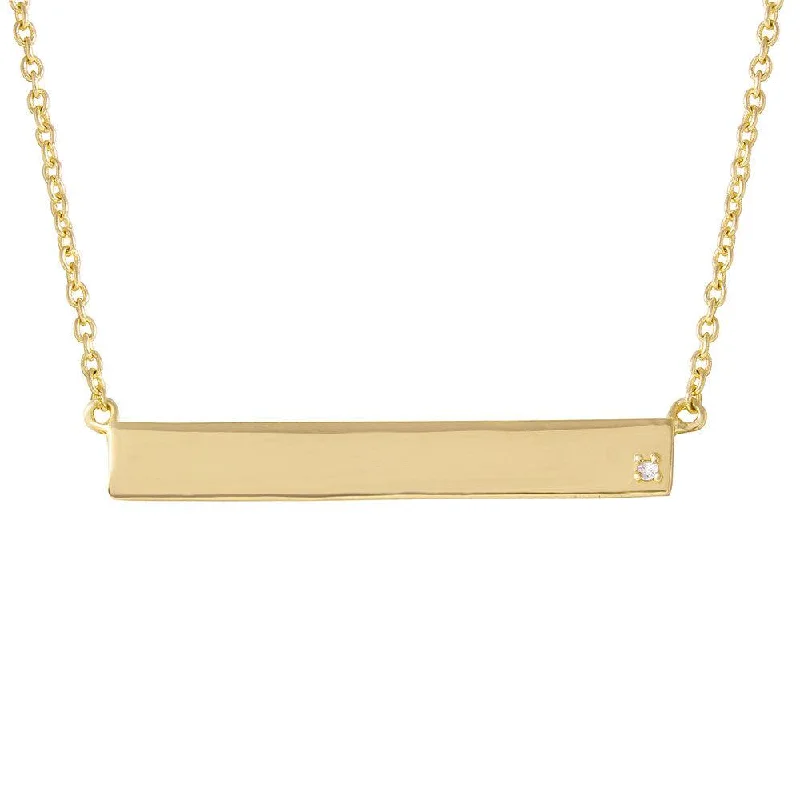 Silver 925 Gold Plated Bar Necklace with Diamond - STP01476GP