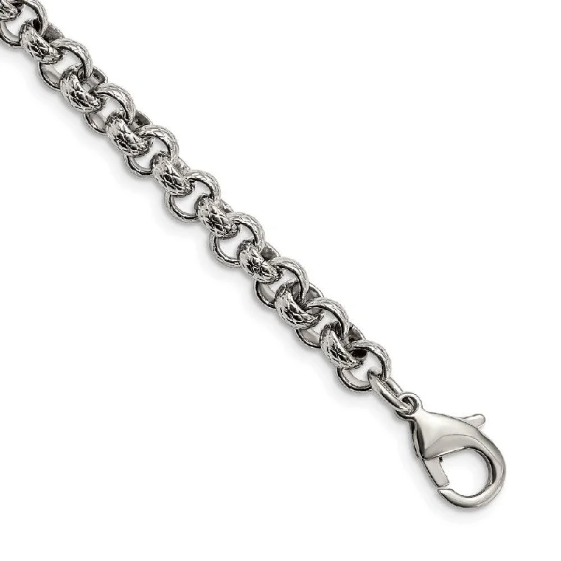 Stainless Steel Polished Textured Link 8.25in Bracelet