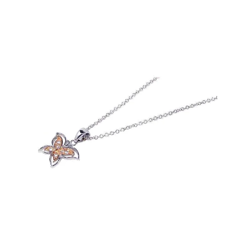 Silver 925 Clear CZ Rhodium Gold Plated Butterfly Pendant Necklace - BGP00086