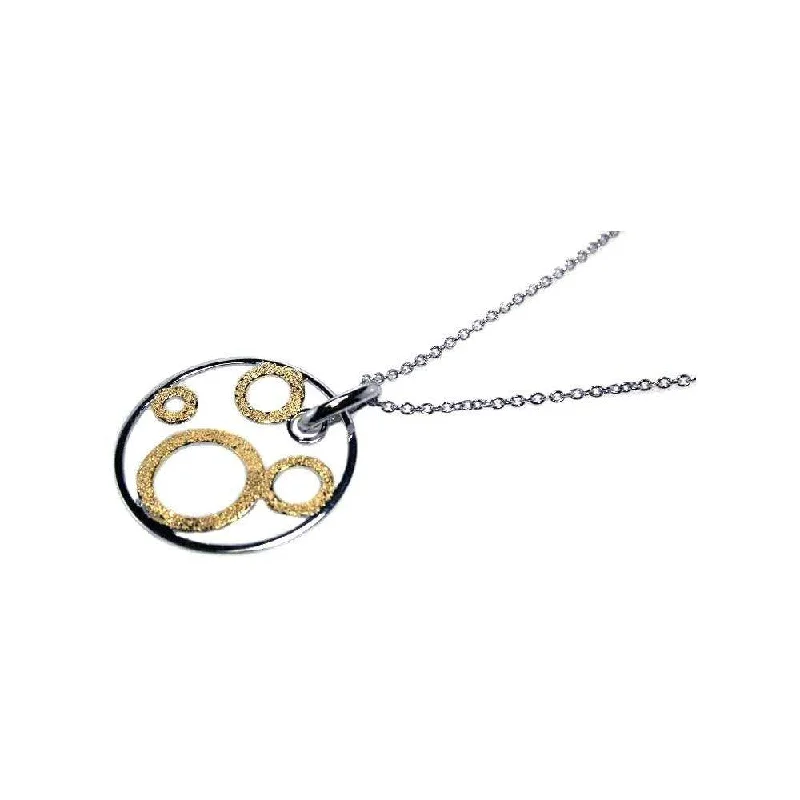 Clearance-Silver 925 Rhodium and Gold Plated Multi Open Circle Pendant Necklace - STP00445