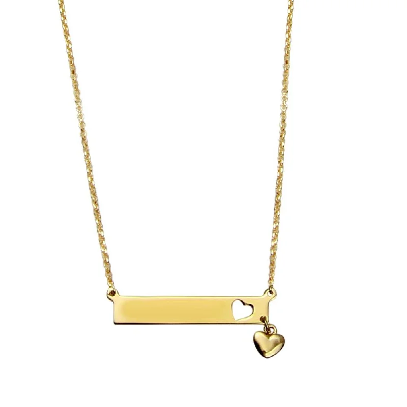 Gold Plated 925 Sterling Silver Bar Pendant Necklace with Heart Charm - ARN00047GP