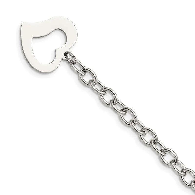 Stainless Steel Polished Open Link w/ Open Heart 8.5in Bracelet